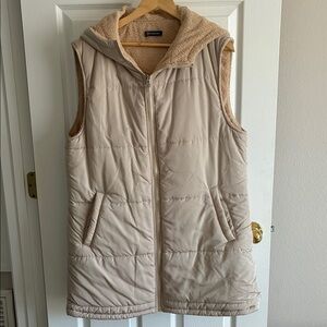 PrettyGarden Beige Quilted Sherpa Lined Hooded Puffer Vest Size L